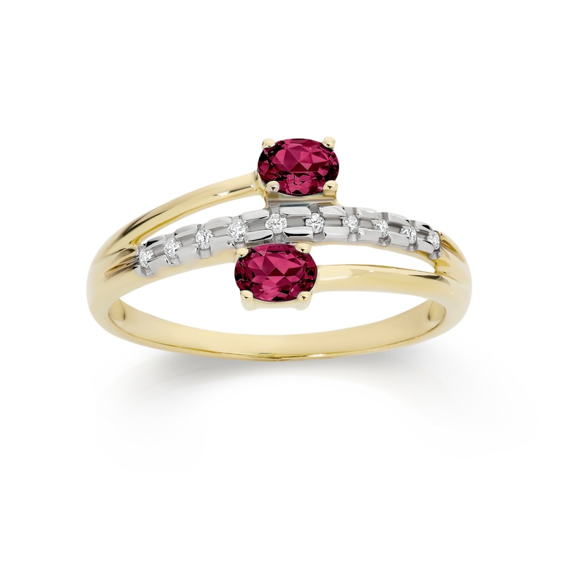 9ct gold rhodolite garnet & diamond ring