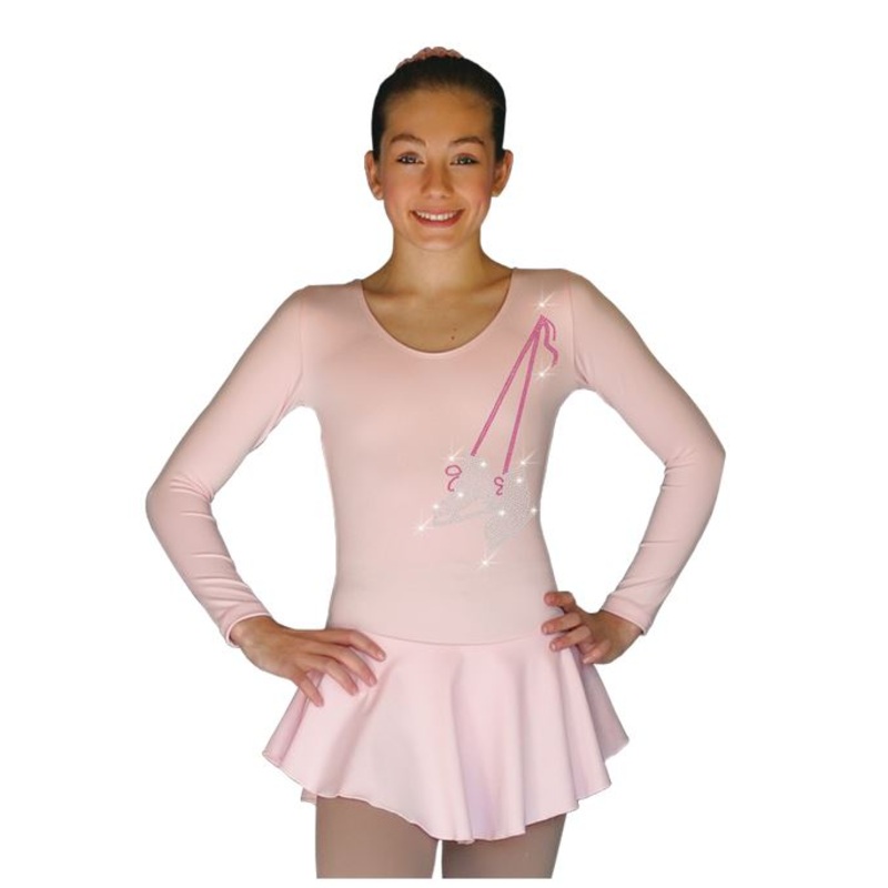 DLP728 Plain Solid Sanded Poly Spandex Dress Light Solid Pink w/ Ribbon Skate Flakes CXS