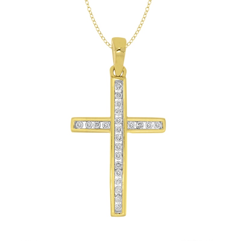 9ct gold 0.15ct diamond cross pendant