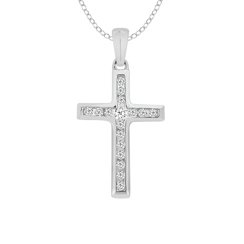 9ct white gold 0.12ct diamond cross pendant