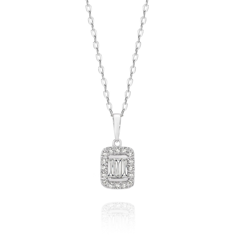 9ct white gold 0.20ct diamond baguette pendant