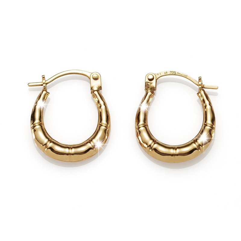 9ct gold bamboo hoops 10mm