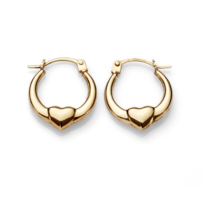 9ct gold heart hoops 10mm