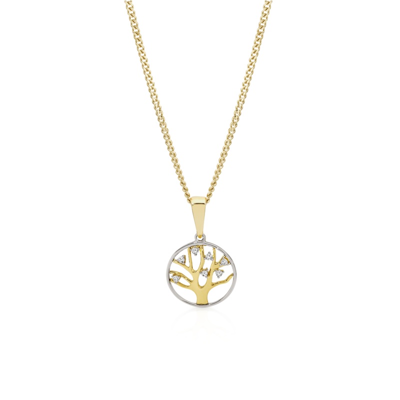 9ct gold 0.05ct diamond tree of life pendant