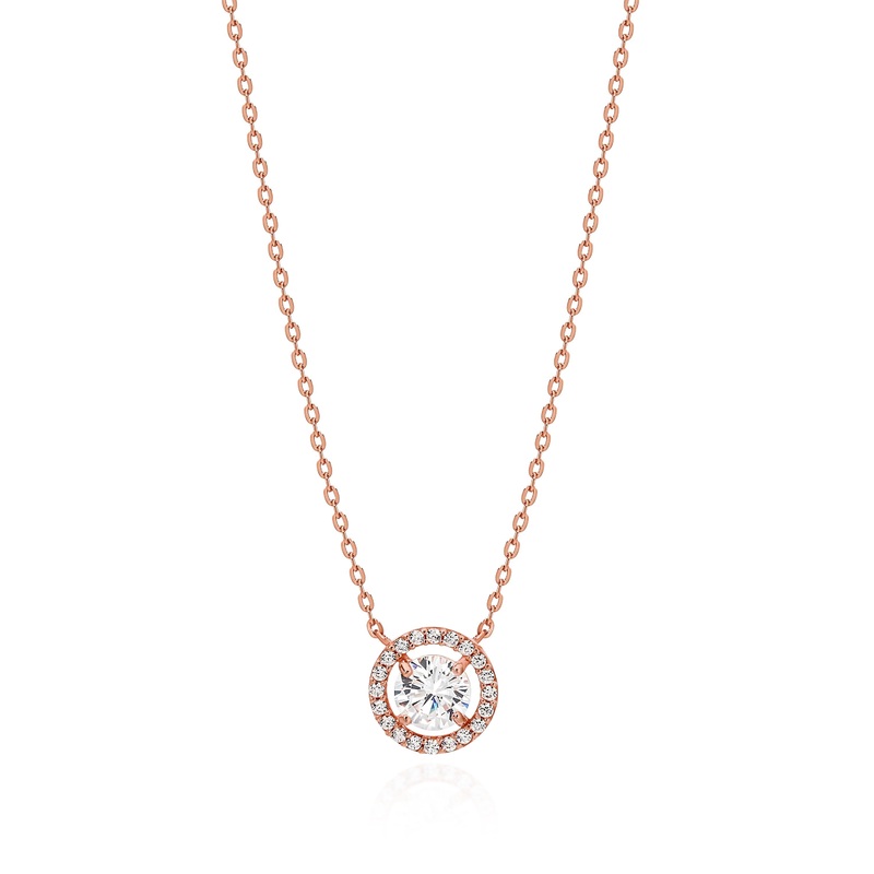 9ct rose gold round halo necklet