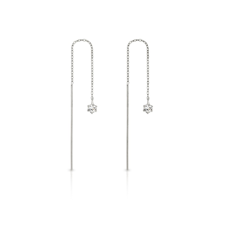 9ct white gold cubic zirconia thread earrings