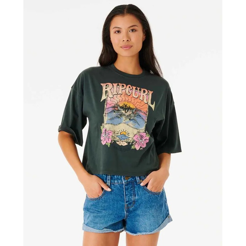 Women’s Barrelled Heritage Crop Tee WASHED BLACK S