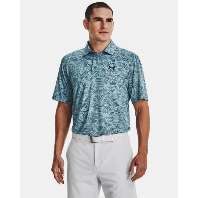 Men’s UA Playoff 3.0 Printed Polo STILL WATER/STATIC BLUE/BLACK S