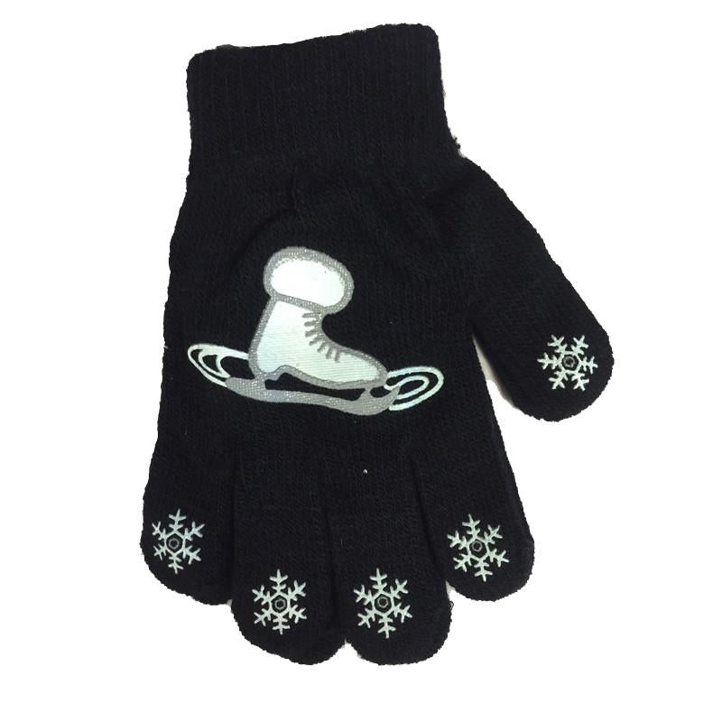 Youth Magic Stretch Gloves with Skate and Snowflake Logo Black