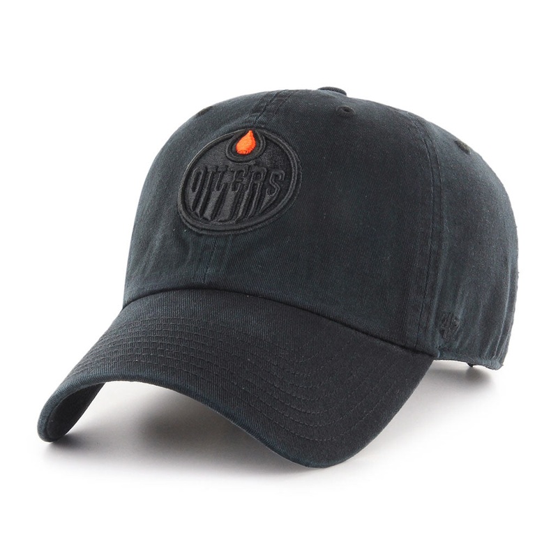 ’47 Brand Edmonton Oilers Clean Up Black on Black Logo Adjustable Hat OS