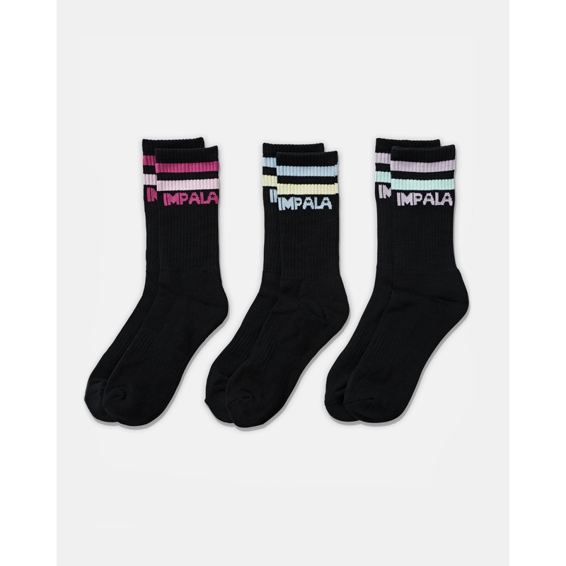 Impala Stripe Socks 3 Pack – Black Black 1Sz