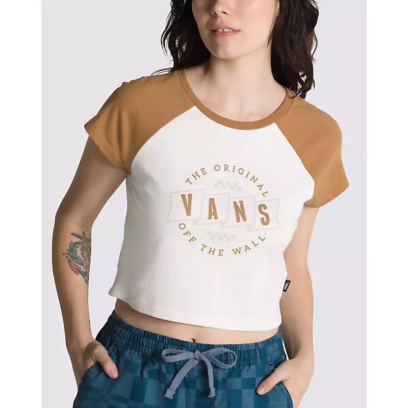 Women’s Off The Wall Branch Raglan Crop T-Shirt MARSHMELLOW/TOBACCO BROWN S