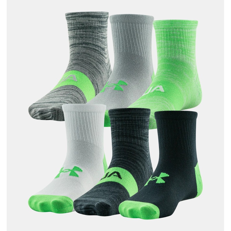 Boy’s Essential Quarter Socks – 6 Pack BLACK/GREEN SCREEN S