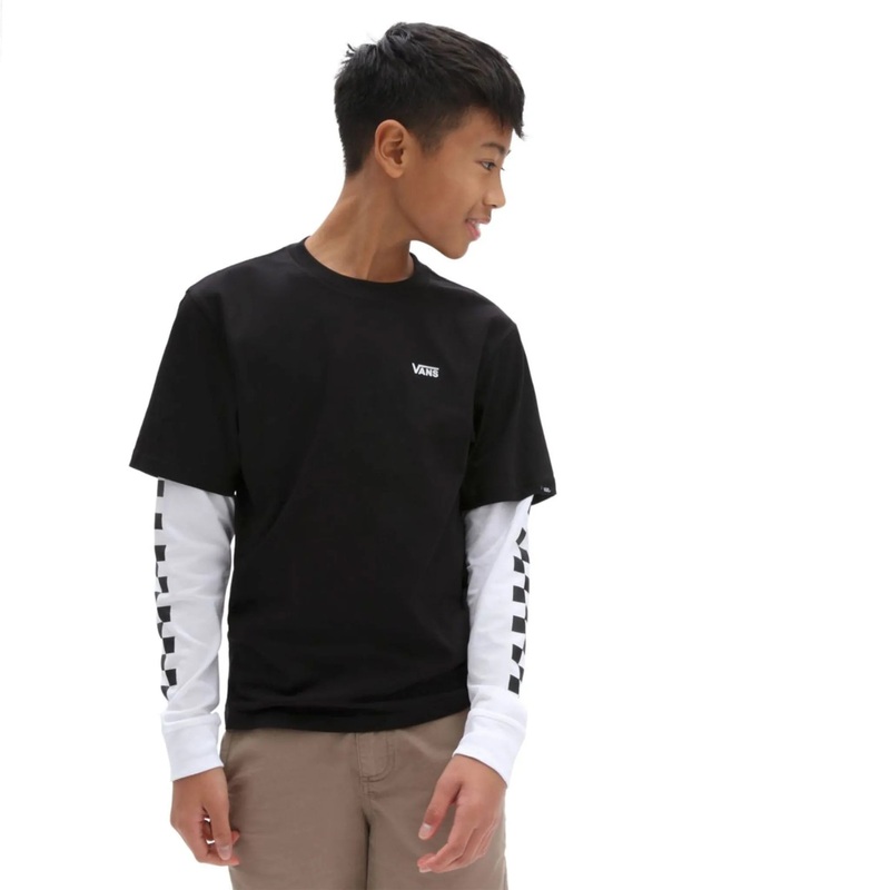 Boy’s Long Check Twofer Long Sleeve T-shirt BLACK/WHITE S